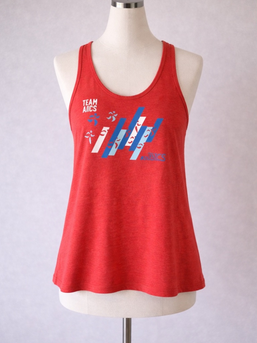 Asics Red Graphic Tank Top with Blue and White Accents